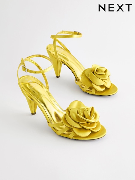 Lime Green Forever Comfort® Satin Flower Heeled Sandals (Q82244) | €23.50