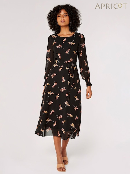 Apricot Black Single Watercolour Floral Midaxi Dress (Q82302) | AED108