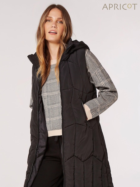 Apricot Black Geometric Hooded Puffer Gilet (Q82316) | €58