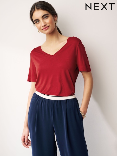Red Slouch V-Neck T-Shirt (Q82369) | 19 QAR