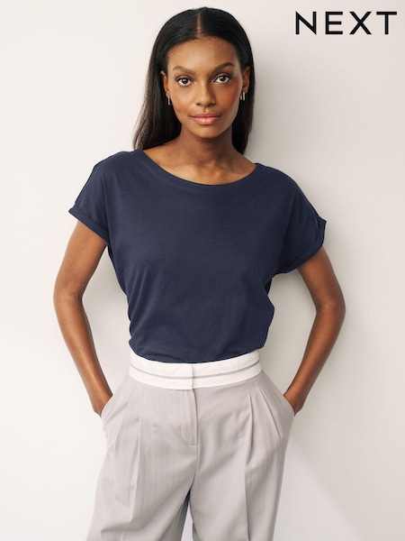 Blue Dark Navy Cap Sleeve T-Shirt Top (Q82399) | €9.50