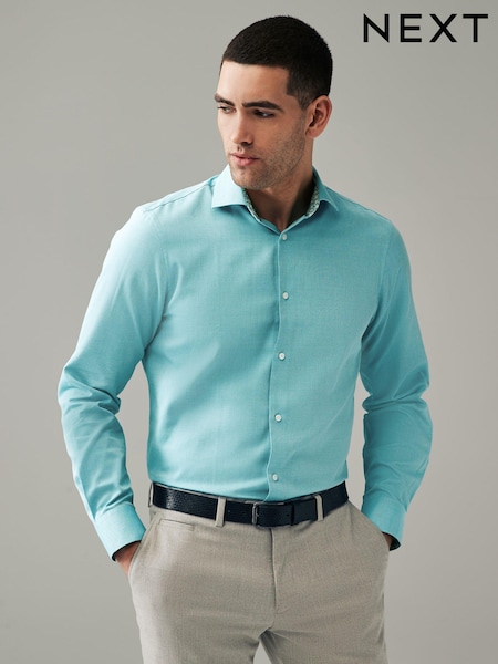 Aqua Blue Trimmed Easy Care Single Cuff Shirt (Q82472) | €10.50