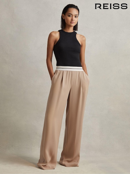 Reiss Stone Abigail Petite Wide Leg Elasticated Trousers (Q82474) | AED1,080