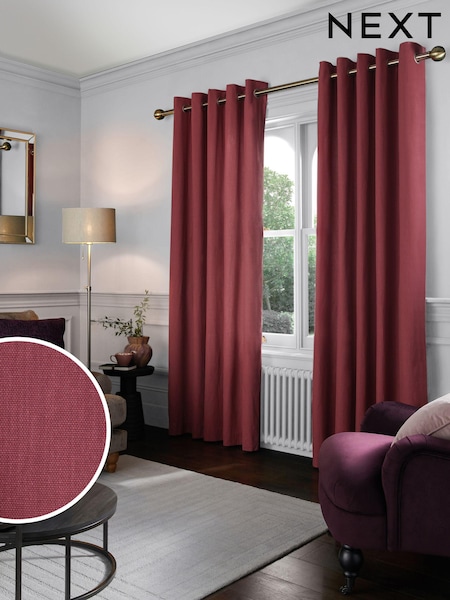 Pink Raspberry Cotton Blackout/Thermal Eyelet Curtains (Q82492) | €21 - €56