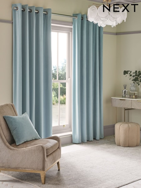 Blue Light Matte Velvet Blackout/Thermal Eyelet Curtains (Q82514) | AED115 - AED312