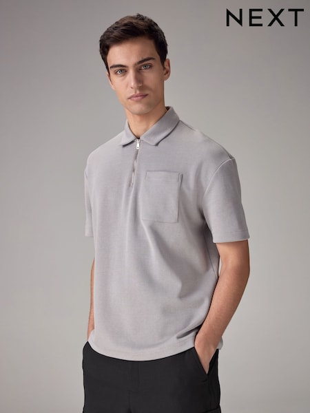 رمادي - Heavyweight Quarter Zip Polo Shirt (Q82548) | ‏52 د.إ.‏