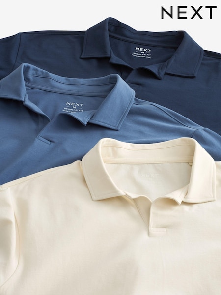 Blue/Navy/Ecru Cuban Collar Regular Fit Short Sleeve Jersey Polo Shirts 3 Pack (Q82587) | €25