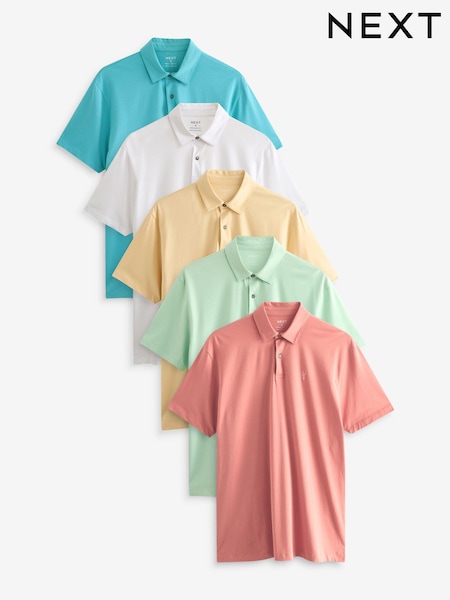 White/Blue/Green/Yellow/Red Regular Fit Regular Fit Short Sleeve Jersey Polo Shirts 5 Pack (Q82590) | €31