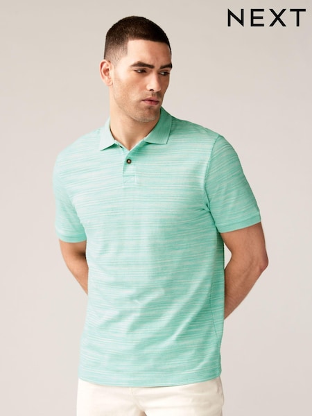 Mint Green Textured 100% Cotton Polo Shirt (Q82600) | €13