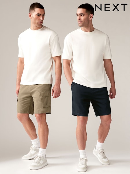 Navy Chino/Stone Cargo 100% Cotton Cargo Shorts 2 Pack (Q82626) | €9