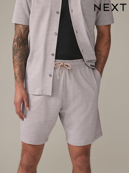 Dark Stone Geo Printed 100% Cotton Jersey Shorts (Q82636) | €5