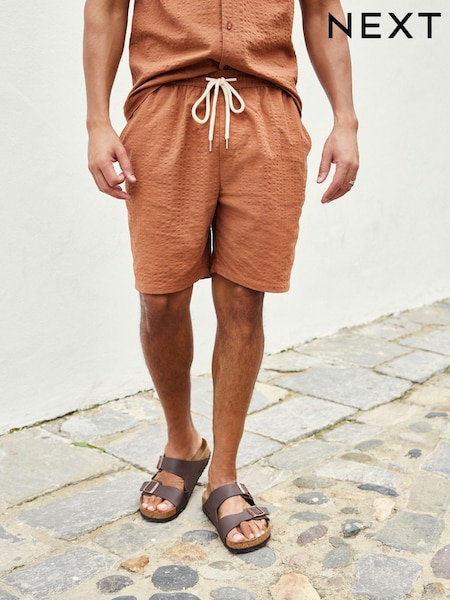 Rust Brown 100% Cotton Seersucker Dock Shorts (Q82642) | €5