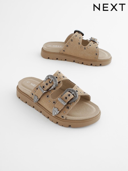 Brown Western Double Buckle Sandals (Q82772) | €7 - €10