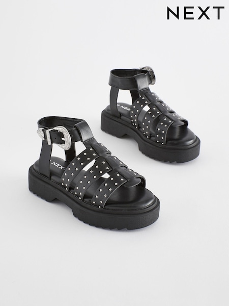 Black Western Studded Chunky Gladiator Sandals (Q82773) | € 15 - € 20