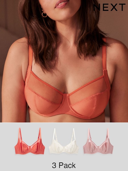 Rust/Cream/Neutral DD+ Non Pad Full Cup Bras with Side Support 3 Pack (Q82846) | €24