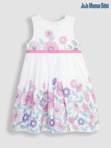 JoJo Maman Bébé White Sunflower Pretty Pleated Party Dress (Q82894) | €57