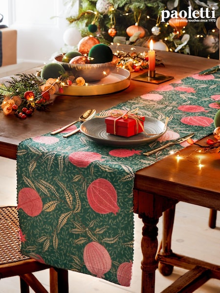 Paoletti Green Pomegranate Christmas Table Runner (Q82906) | $28
