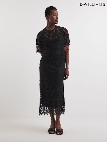 JD Williams Black Lace Flutter Sleeve Midi Dress (Q82912) | €27