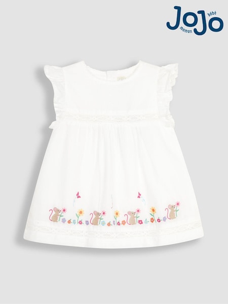JoJo Maman Bébé White Mouse Embroidered Pretty Blouse (Q82914) | €30