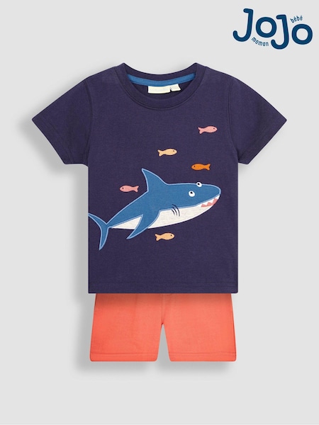 JoJo Maman Bébé Navy Blue Shark Appliqué T-Shirt and Shorts Set (Q82928) | €42