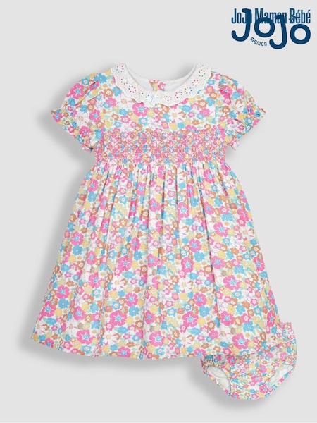 JoJo Maman Bébé White Summer Floral Frill Collar Party Dress (Q82931) | €61