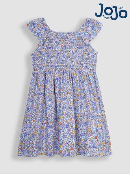 Jojo Maman Bébé Ditsy Floral Ruffle Shoulder Smocked Jersey Dress (Q82936) | €32