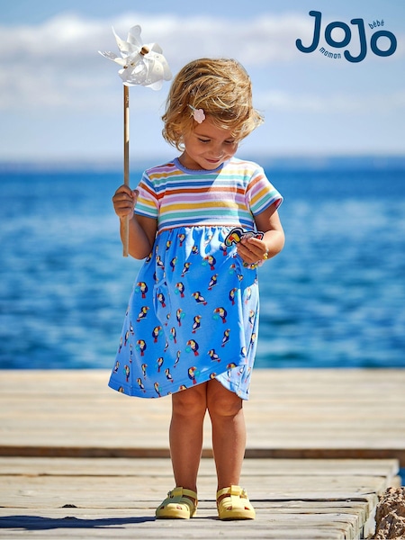 JoJo Maman Bébé Blue Toucan Mix & Match With Pet In Pocket Jersey Dress (Q82942) | AED134