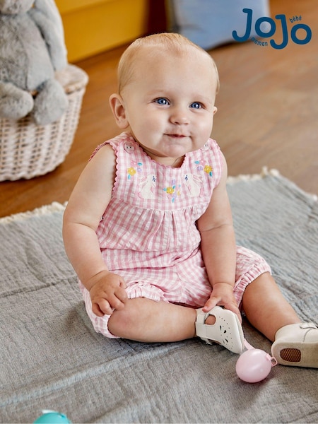 JoJo Maman Bébé Pink Bunny Appliqué Gingham Dungarees (Q82949) | €40