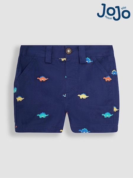 JoJo Maman Bébé Navy Blue Stegosaurus Embroidered Twill Shorts (Q82950) | €30
