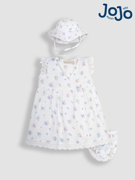 JoJo Maman Bébé 2-Piece Floral Cheesecloth Wrap Dress & Hat Set (Q82964) | 47 €