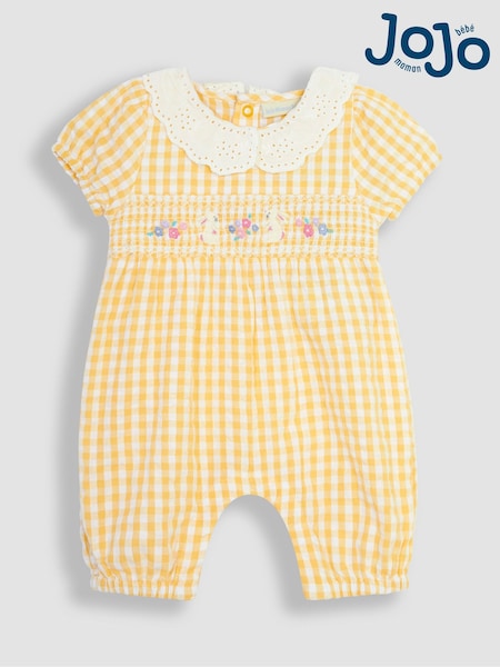JoJo Maman Bébé Yellow Bunny Embroidered Pretty Romper (Q82981) | €40