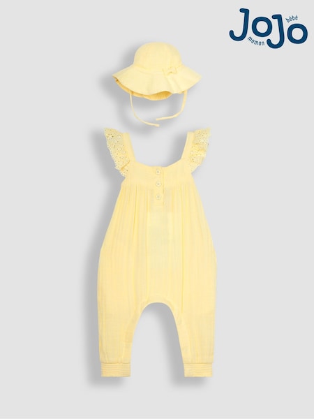 Gelb - JoJo Maman Bébé 2-teiliges Set mit Overall aus Mullstoff & Mütze (Q82986) | 47 €