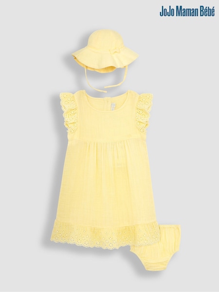 JoJo Maman Bébé 2-Piece Broderie Cheesecloth Dress & Hat Set (Q82992) | 47 €
