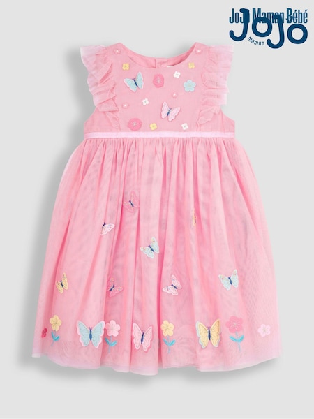 JoJo Maman Bébé Pink Butterfly Floral Tulle Pretty Party Dress (Q82995) | €60