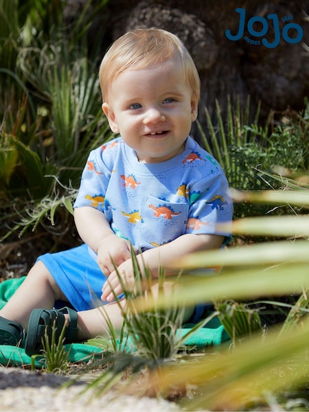 JoJo Maman Bébé Blue Stegosaurus Printed T-Shirt & Shorts Set (Q83002) | €44