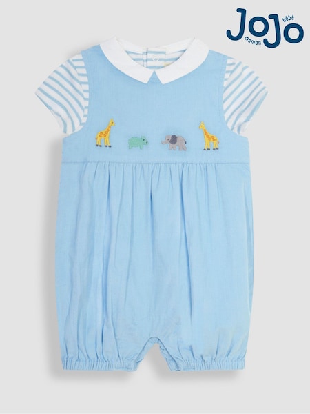 JoJo Maman Bébé Blue 2-Piece Safari Embroidered Romper & Body Set (Q83008) | R$ 290