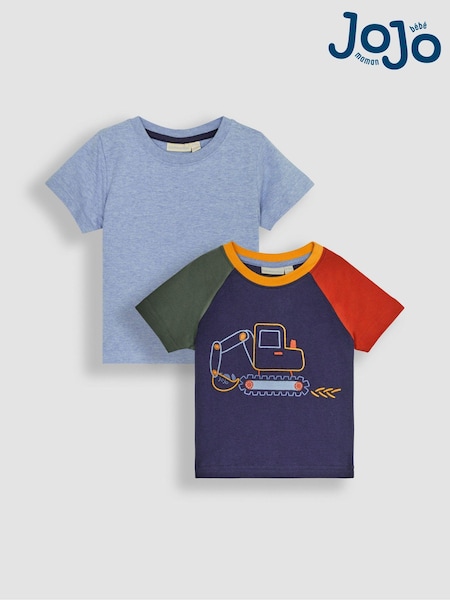 JoJo Maman Bébé Navy Digger 2-Pack Placement Print T-Shirts (Q83016) | €31