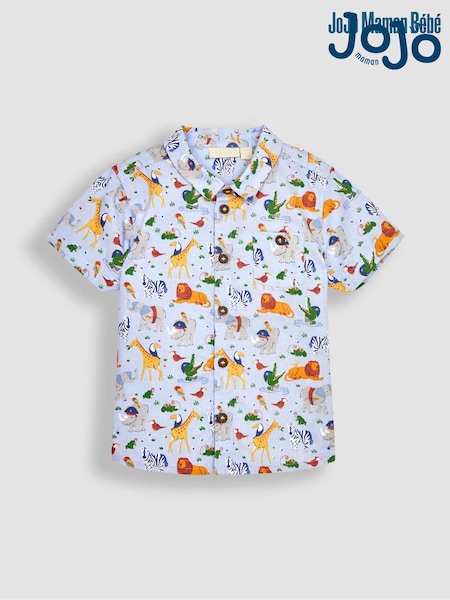 JoJo Maman Bébé Blue Safari Animals Safari Printed Short Sleeve Shirt (Q83027) | AED128