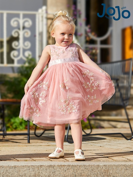 Jojo Maman Bébé Flower Embroidered Tulle Party Dress (Q83041) | €63