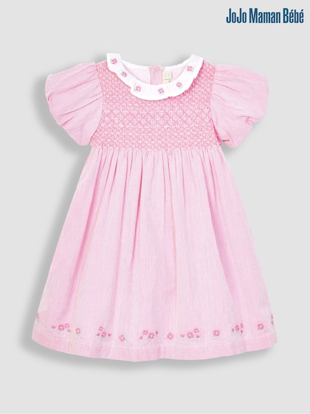 JoJo Maman Bébé Floral Embroidered Collar Smocked Party Dress (Q83044) | 61 €