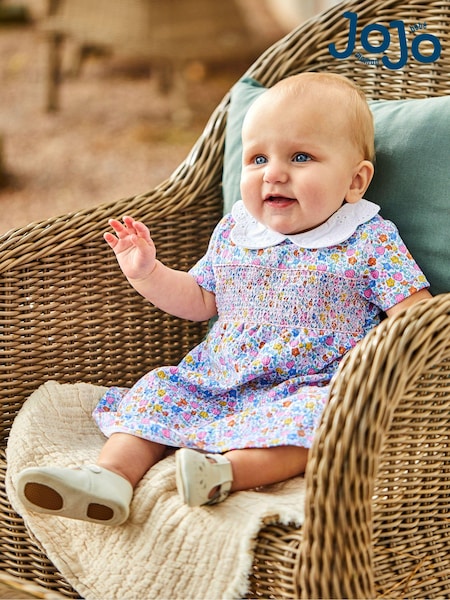 JoJo Maman Bébé Pink Strawberry Floral Broderie Collar Dress (Q83055) | €42
