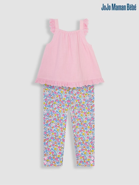 Rosa - JoJo Maman Bébé 2-teiliges Set mit besticktem Top und Leggings aus weicher Baumwolle (Q83060) | 46 €