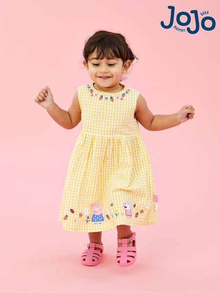 JoJo Maman Bébé Yellow Peppa Pig Appliqué Gingham Summer Dress (Q83085) | €45