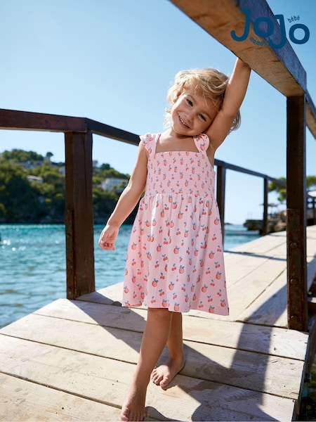 Rosa/Apricot/Kirsche - JoJo Maman Bébé Gesmoktes Jerseykleid mit überkreuzter Rückseite (Q83116) | 32 €