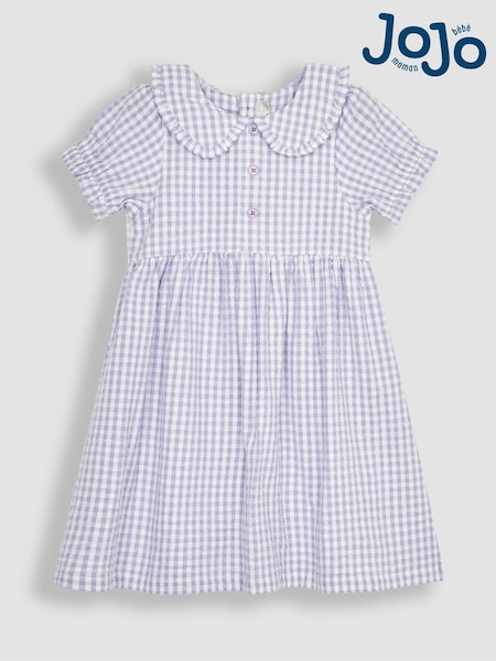 JoJo Maman Bébé Lilac Purple Gingham Button Front Collar Tea Dress (Q83123) | €39