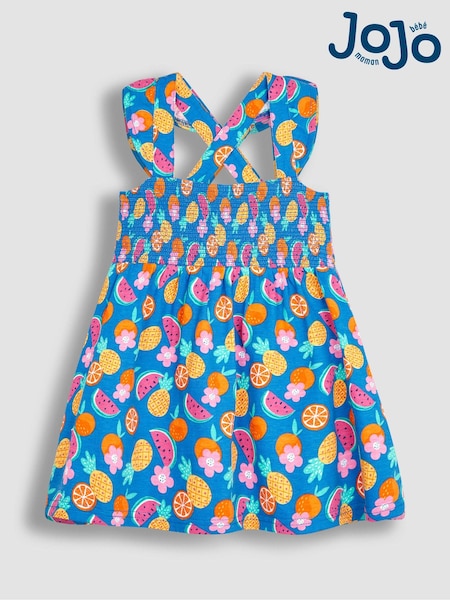 Kobaltblau/Sommer/Obst - JoJo Maman Bébé Gesmoktes Jerseykleid mit überkreuzter Rückseite (Q83127) | 32 €
