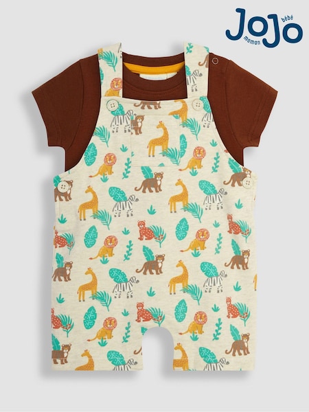 JoJo Maman Bébé Natural Safari Animals Dungarees & T-Shirt 2-Piece Set (Q83148) | €13