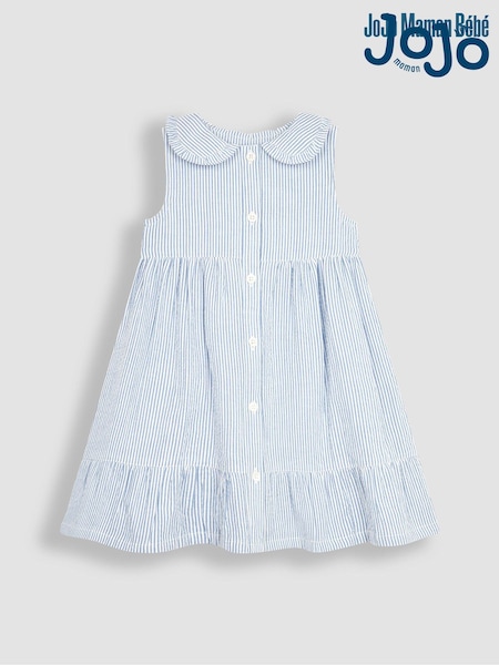 JoJo Maman Bébé Blue Seersucker Stripe Collar Button Through Dress (Q83149) | €32