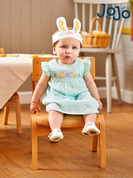 JoJo Maman Bébé Duck Egg 2-Piece Duck Embroidered Baby Dress & Hat Set (Q83151) | €47