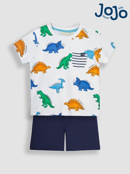 JoJo Maman Bébé Navy Blue Dino Printed T-Shirt & Shorts Set (Q83164) | €42